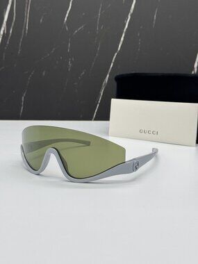 NEW GUCCI GG1650S 011 SUNGLASSES GRAY GREEN SHIELD UNISEX GUCCI EYEWEAR